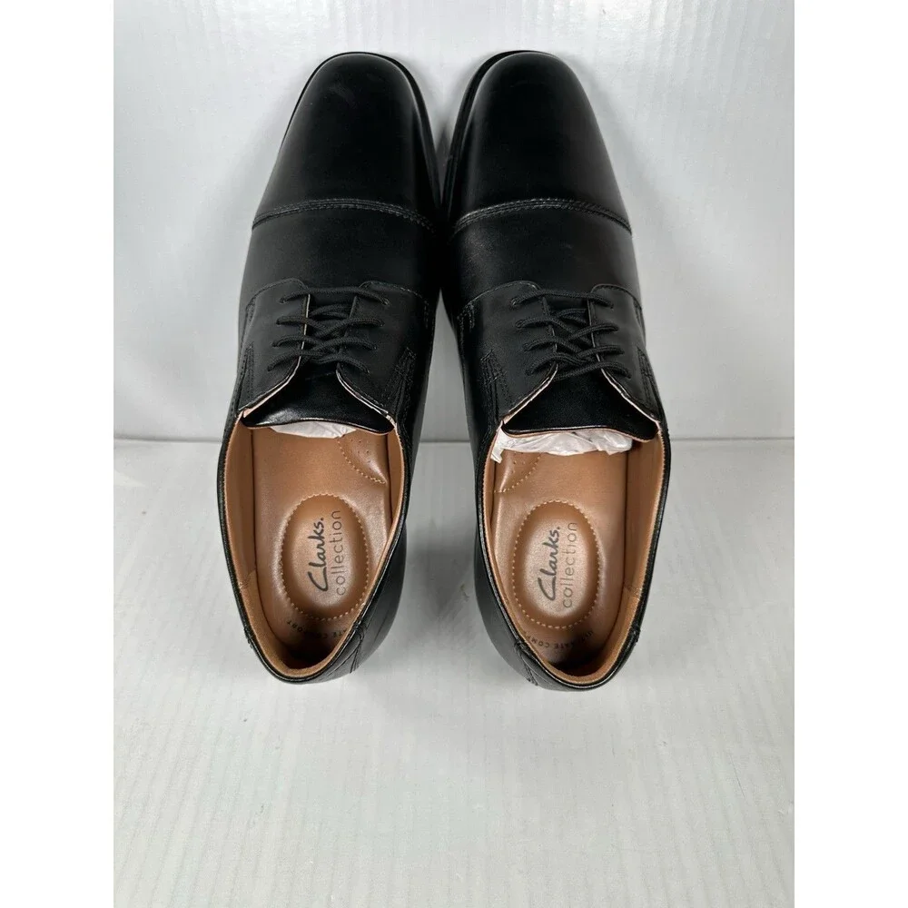 Clarks Tilden Size 11.5 Wide Black Leather Cap Toe Oxford Dress Shoes Mens NEW